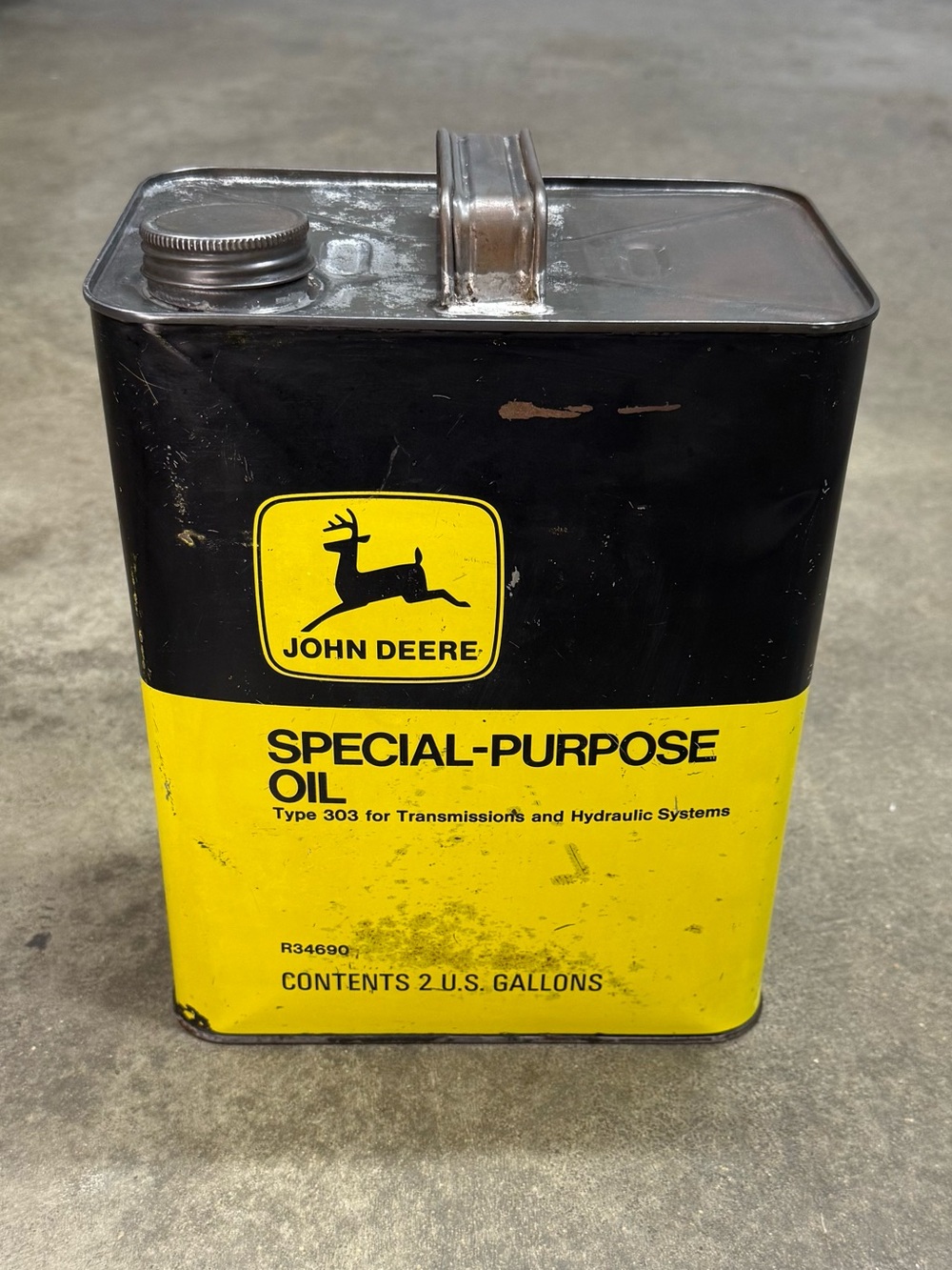 Vintage John Deere Type 303 2 Gallon Oil Can Empty Metal Tin Petroliana